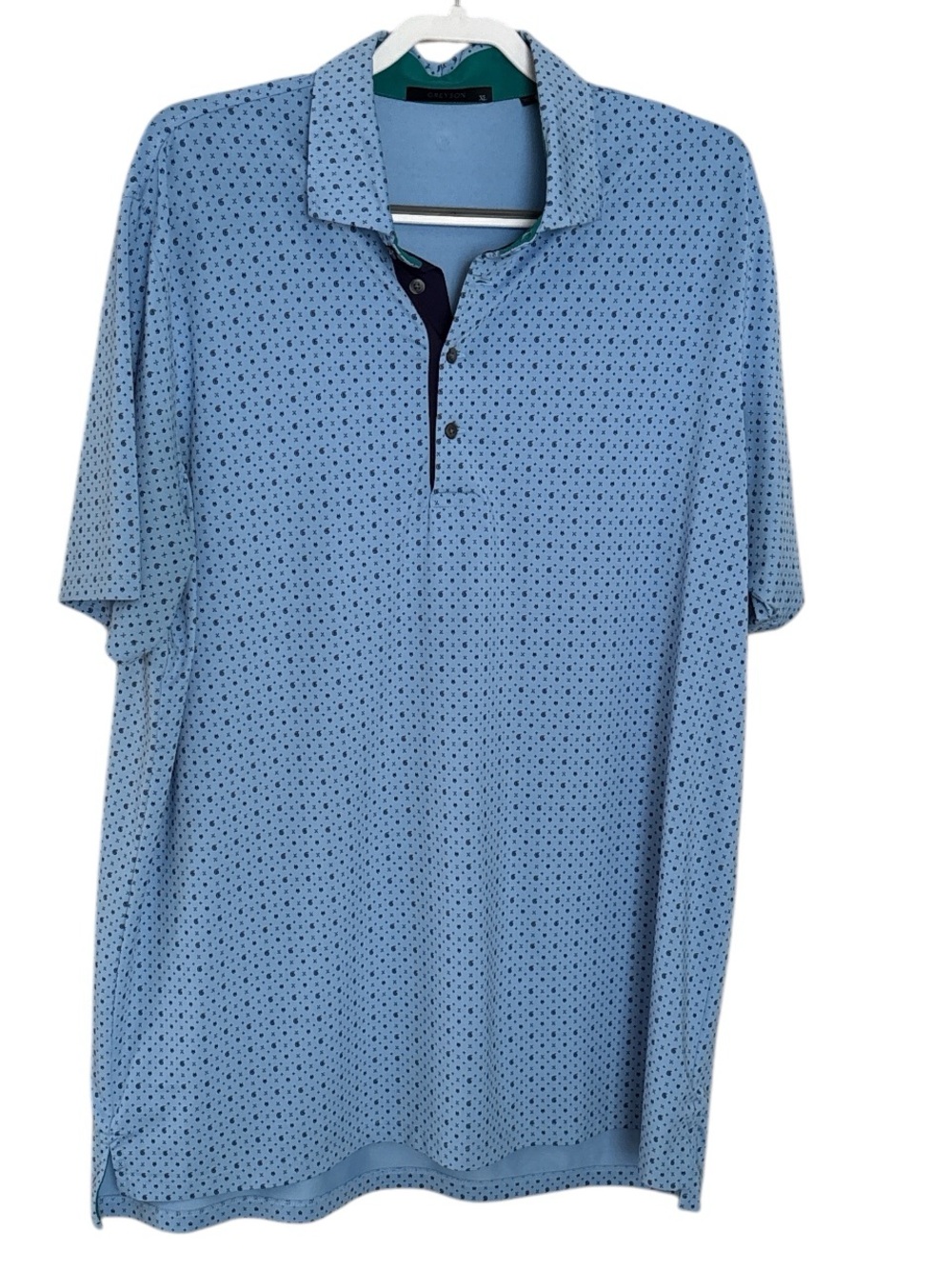 Greyson Men's Navy on Light Blue AOP Micro-Print Polo Shirt XL